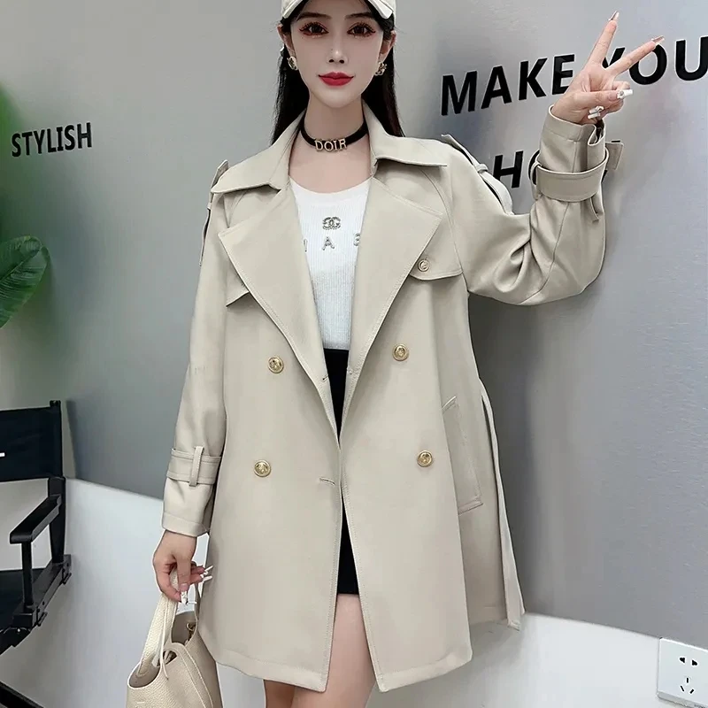 

Long Trench Coat Women 2024 Spring Autumn New Fashion Casual Korean Double-breasted Long-sleeved Ladies Coat Windbreaker Lady