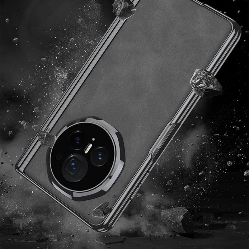 Luxury Plating Frosted Leather Case For Honor Magic V3 Magnetic All-included Hin