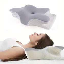 Ergonomic Butterfly-Shaped Memory Foam Neck Pillow for Pain Relief & Relaxation (Gray)
