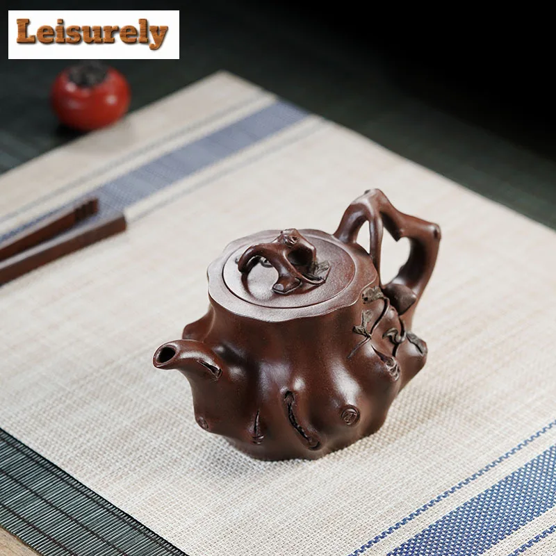 380ml Luxury Yixing Purple Clay Teapots Handmade Peach Tree Stake Pot Raw Ore Purple Mud Kettle With Filter Zisha Tea Set Cafes