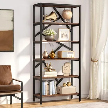 71" 6-Tier Industrial Bookshelf 1