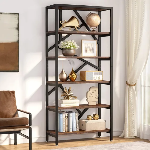 71" 6-Tier Industrial Bookshelf 1