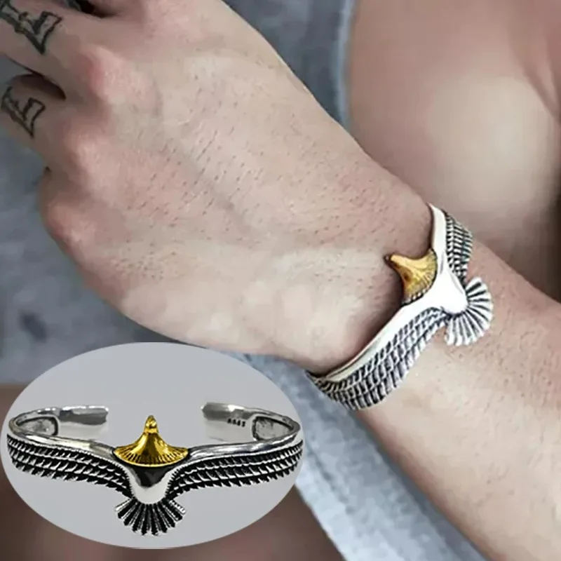 Bangle Bracelet Creative Vintage Eagle Bangle Bracelet Domineering Eagle Feather Open Adjustable Bangles Bracelets Accessories for Men Women