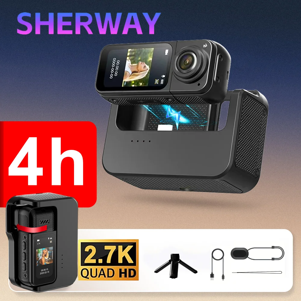 Thumb Action Camera 2.7K Mini Cam with Bracket Sport Body Cam Charging Bay Pocket Cameras Recorder Magnetic Attraction Camera