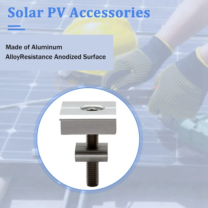 Pack Of 10 Solar Panel Brackets Centre Clip T Shaped PV Module Bracket Clip Height-Adjustable For RV Roofs solar panel bracket clip