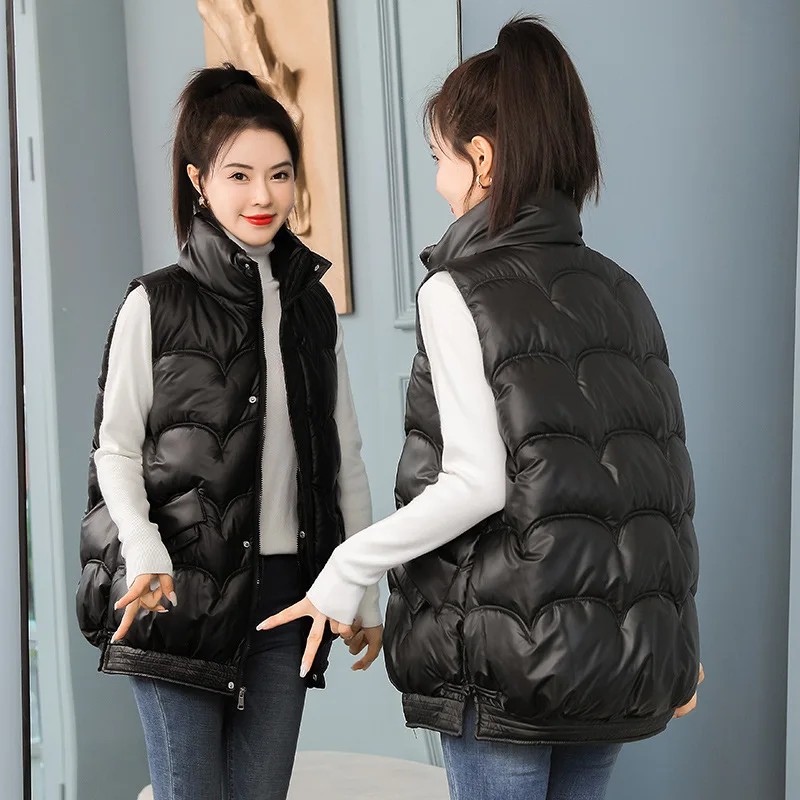 

Women's Vest Jacket Down Cotton Quilted Vest Autumn Winter Jacket Parkas Coat Casual Sleeveless Loose Puffer Female Waistcoat