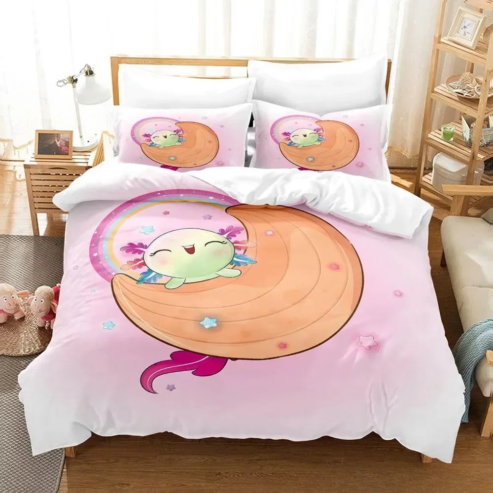 Kawaii Animal Axolotl Bedding Set Bed Cover Adult Kid Bedroom Decor Duvet Cover Pillow Case Set Single Twin Full Queen King Size