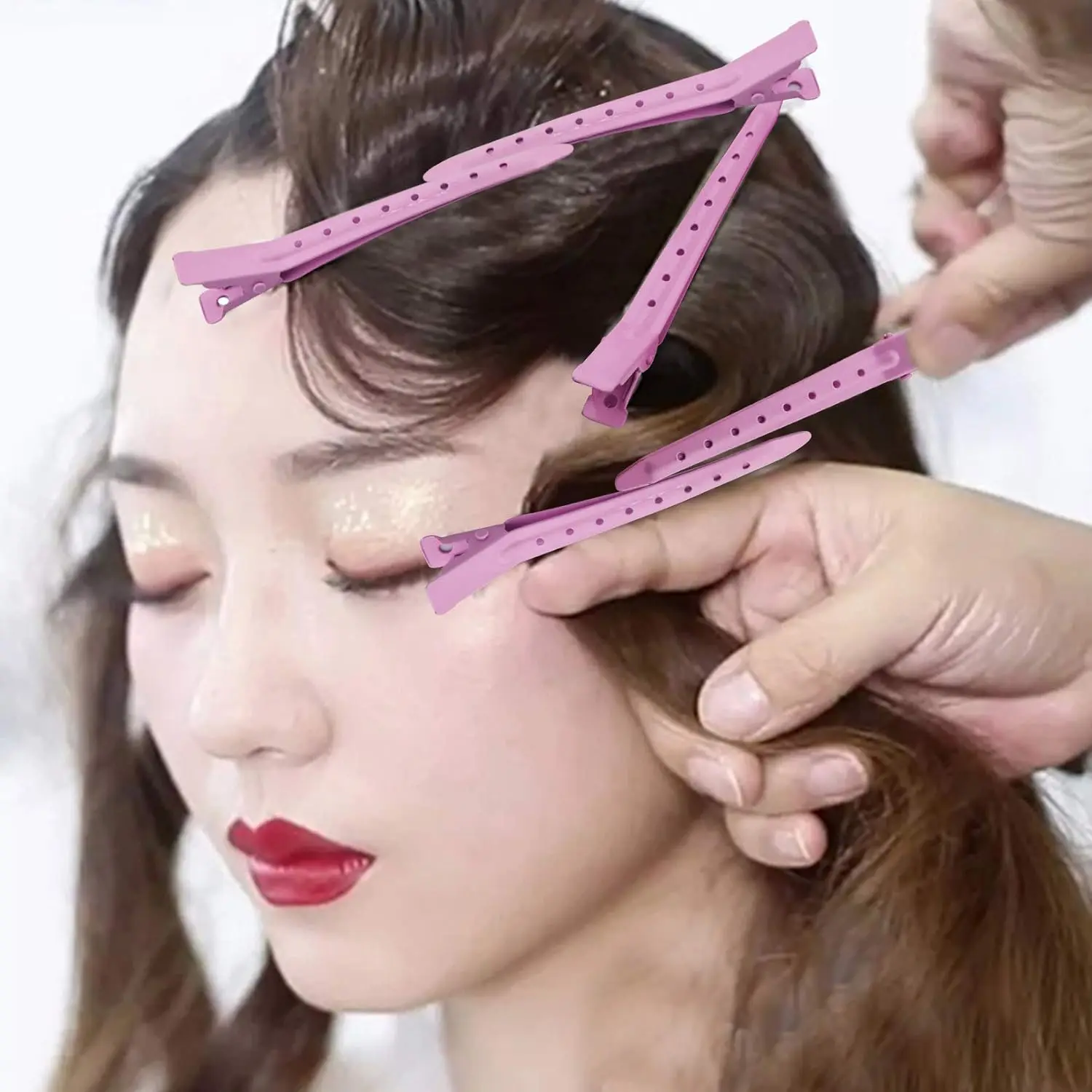 Hair Clips 20 Pcs Duck Bill Clips Rustproof Metal Alligator Curl Clips with Holes for Hair Styling Coloring wig tool