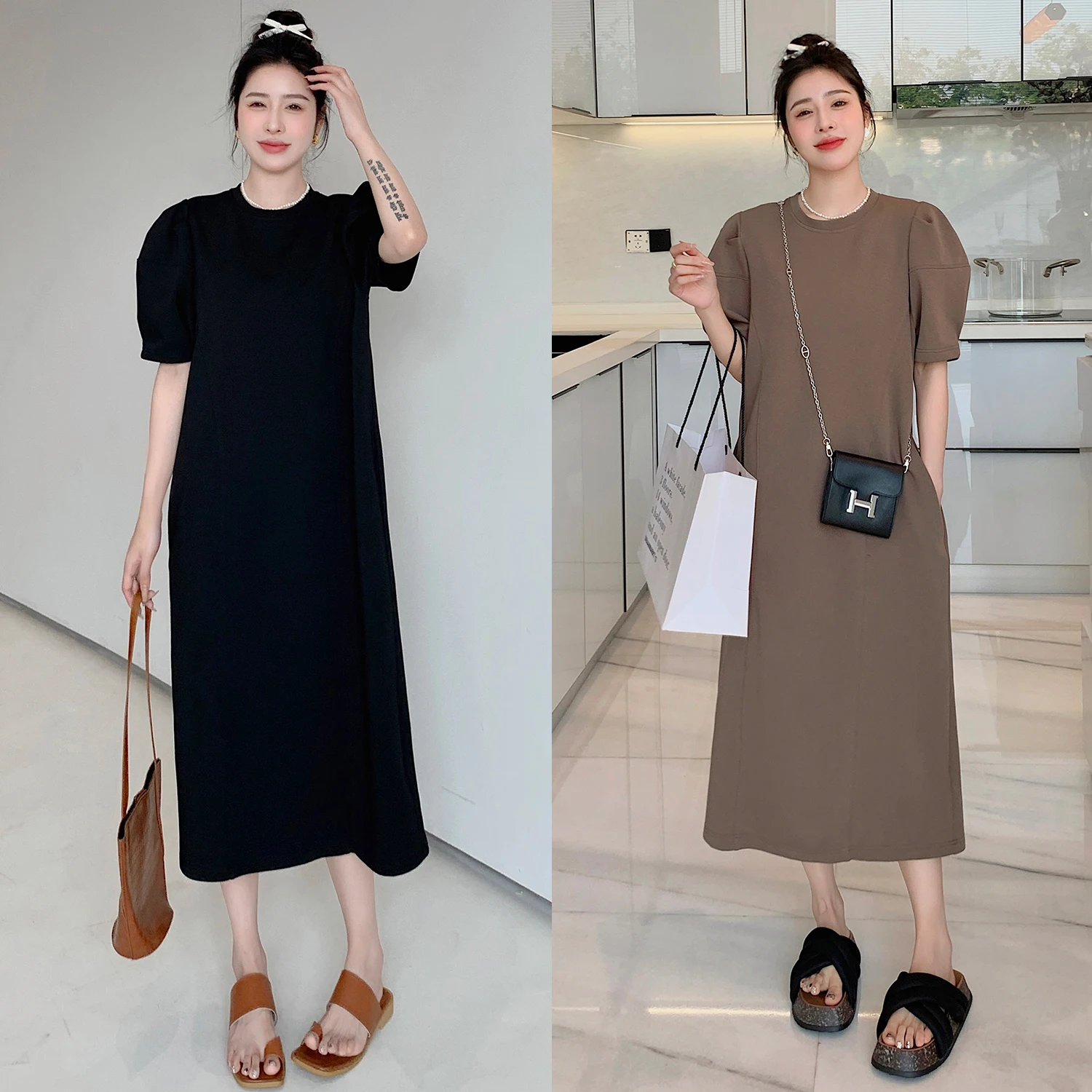 

Women 2024 Summer Fashion Short Sleeve Loose Dresses Female O-neck T-shirt Dress Ladies Long Casual Straight Vestidos C151