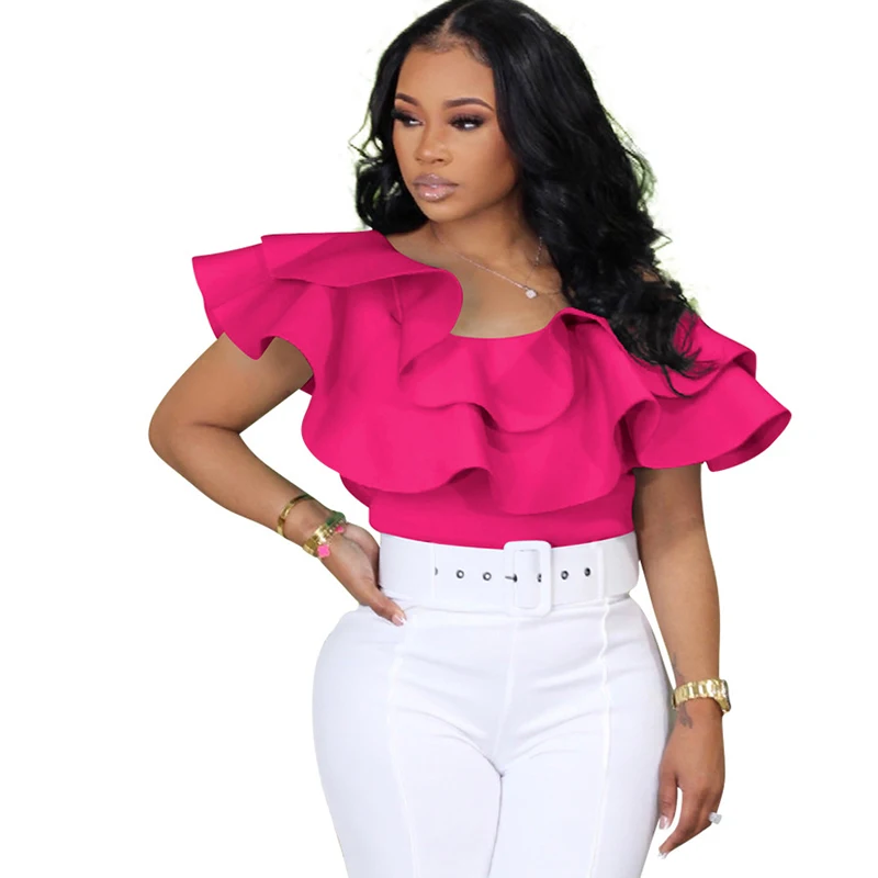 

African Tops Clothes Women Ruffle Patchwork O Neck Tunics 2023 Summer Fashion Solid Elegant Streetwear Sexy African Shirts Tops