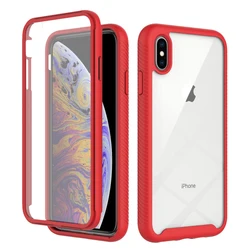 Shockproof Clear Phone Case with Built - in Screen Protector and TPU Bumper - iPhone XS (Red)