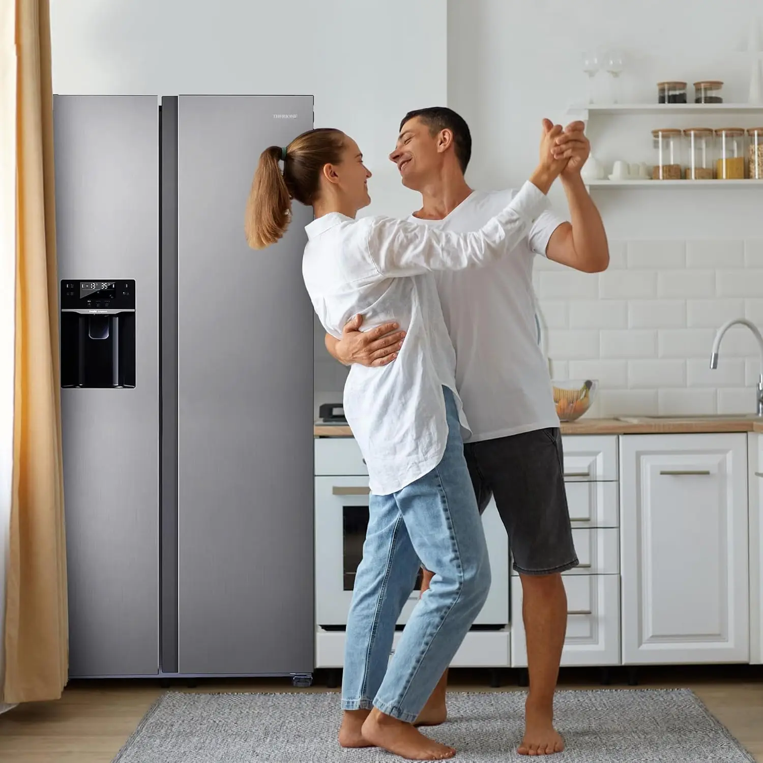 Freestanding Side-by-Side Refrigerator with 18.1Cu. Ft Capacity Built-In Ice Maker & Water Dispensers 2 Door Auto Defrost Fridge 4