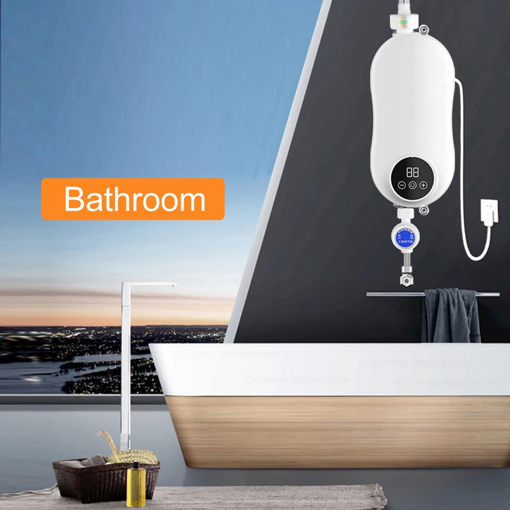 Mini 4500W Instant Tankless Electric Hot Water Heater Baie Bucătărie Instant Heating Robinet Cerere Încălzitor de apă cu LED-uri Ștecăr UE_voghion.com