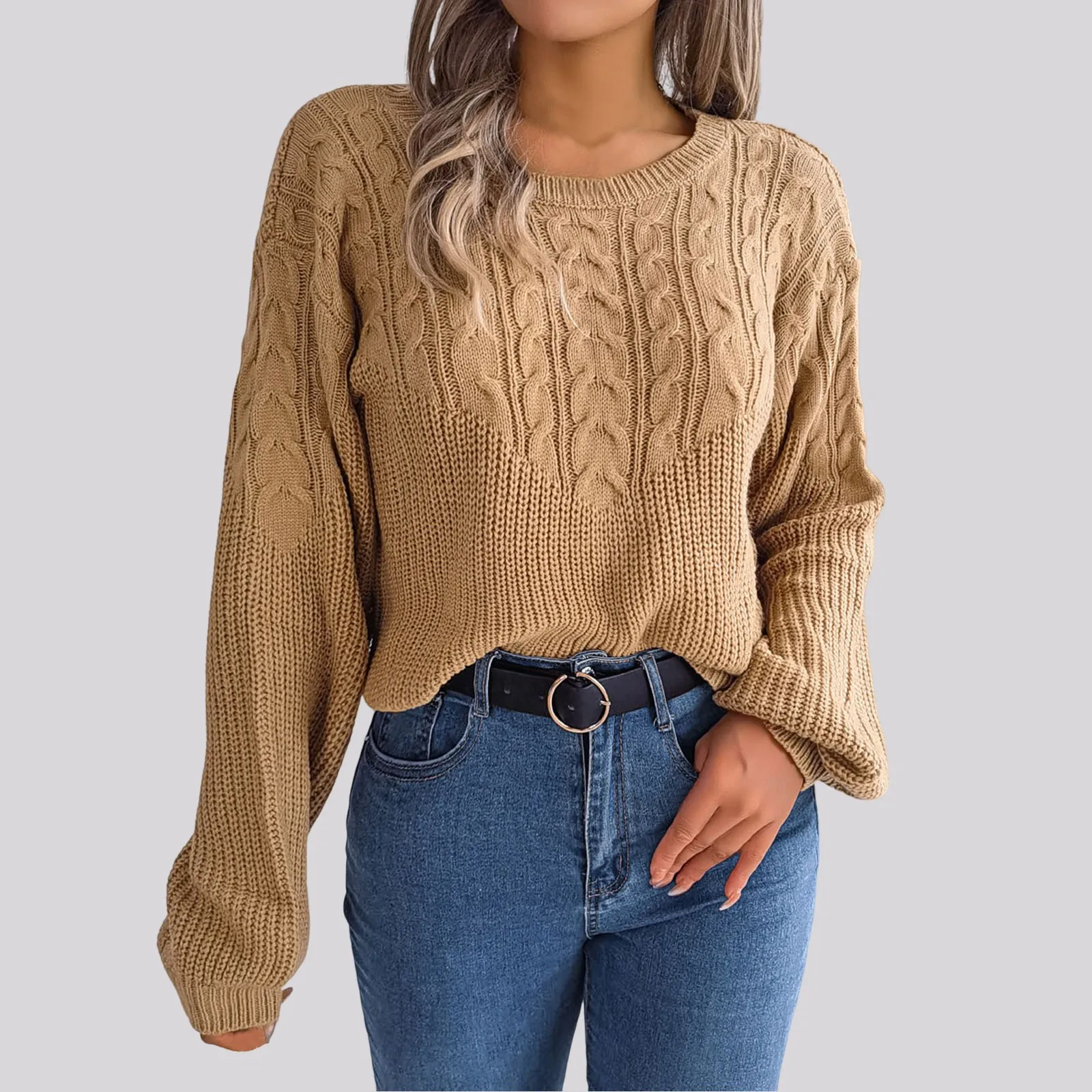 

Women's Autumn And Winter Leisure Dough Patchwork Sleeve Knitting Sweater Mean Sweatshirts