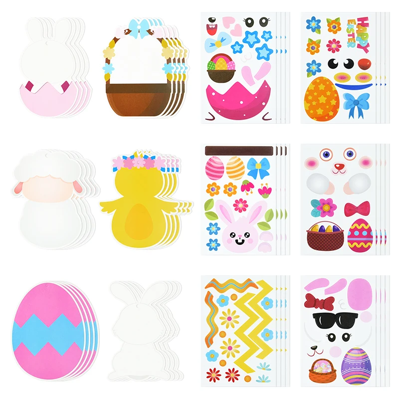 

24Sheets Children DIY Easter Puzzle Stickers Make-a-Face Cute Animals Cartoon Decals Jigsaw Toys For Kids Educational Gift