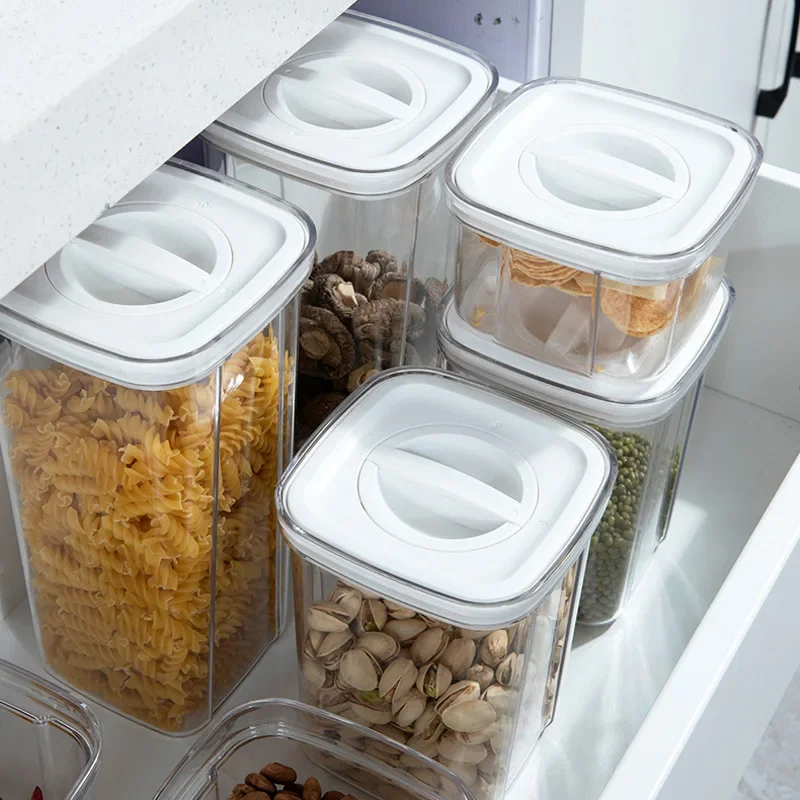 

Food Grade Moisture Proof Sealed Kitchen Transparent Square Multi-grain Storage Tank Snack Fruit Fresh-keeping Box