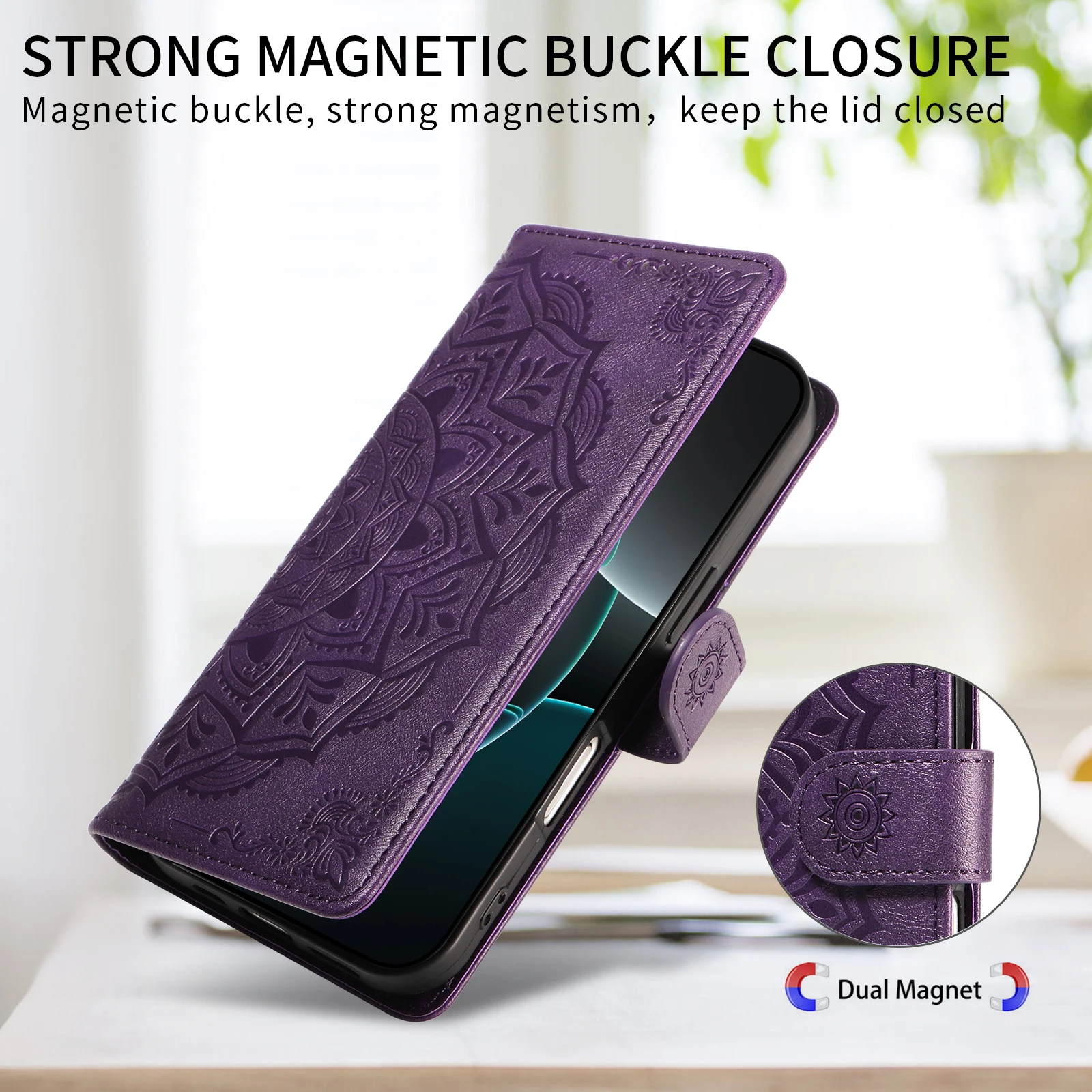 Datura Leather Wallet Cover Strap Phone Case