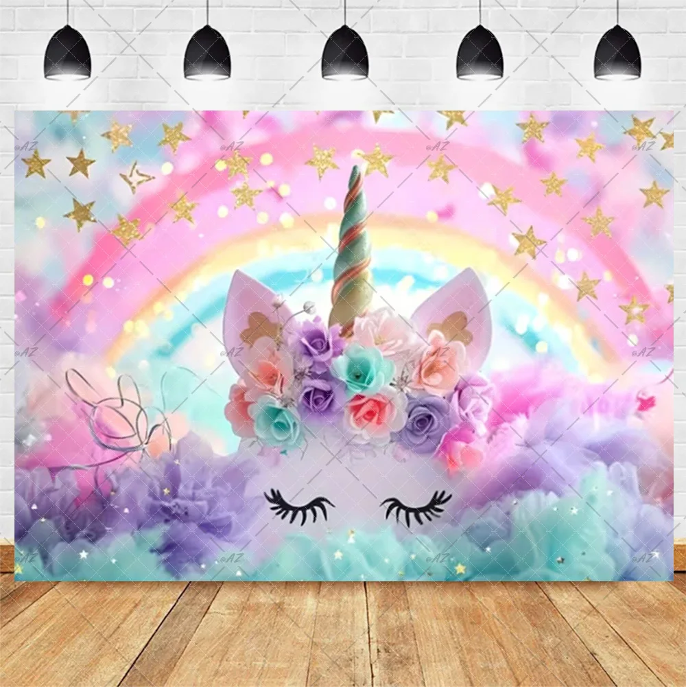 Traumhafte Regenbogen-Einhorn-Themen Pegasus Elfen-Mädchen Geburtstagsparty Dekorationen Neugeborenen-Babyparty Fotografie-Hintergrund Banner Requisiten – Detail 8