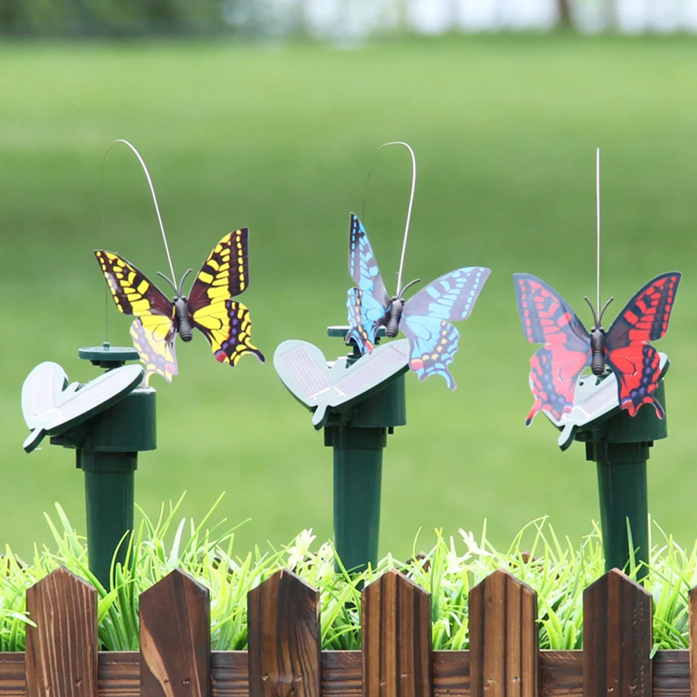 1Pc Solar Powered Flying Fluttering Fake Butterfly Stake Ornament butterfly decoration