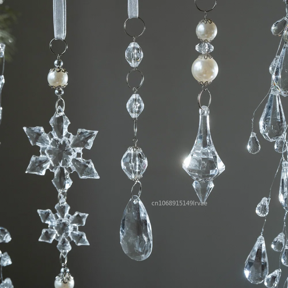 Christmas Tree Decorations Christmas Snowflake Pendant Acrylic Transparent Snowflake Ice Crystal Shape Hanging Drop Xmas Gifts