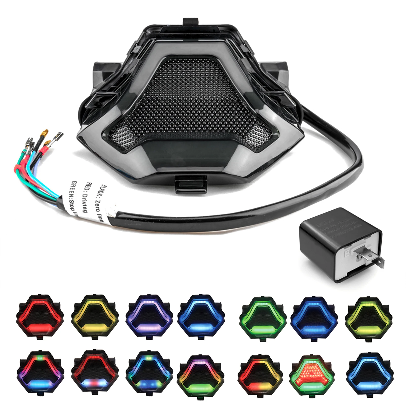 MotorcycleBrakeLightTailLampwithLEDTurnSignalsRGBAPPABlack