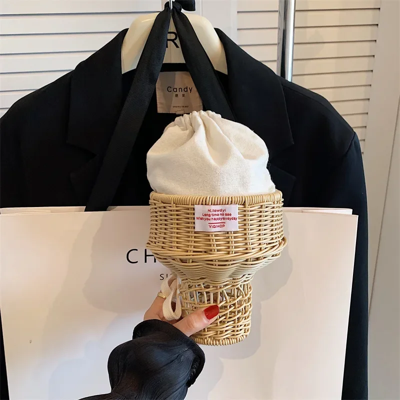 NEW Children Crossbody Bag Ice Cream Korean Style Fashion Personality Girls Weave Casual Cute Lovely Sweet Clothing Matching Bag