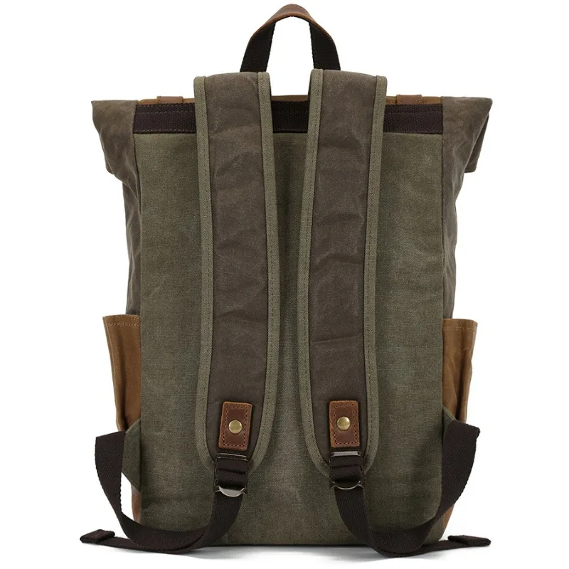 Wax Canvas Backpack genuine leather Outdoor Hiking Bag Waterproof Crazy Horse Leather Men's Bag 6