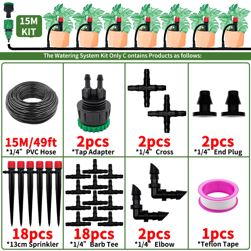 Automatic Garden Drip Irrigation Watering Kit for Plants and Greenhouses