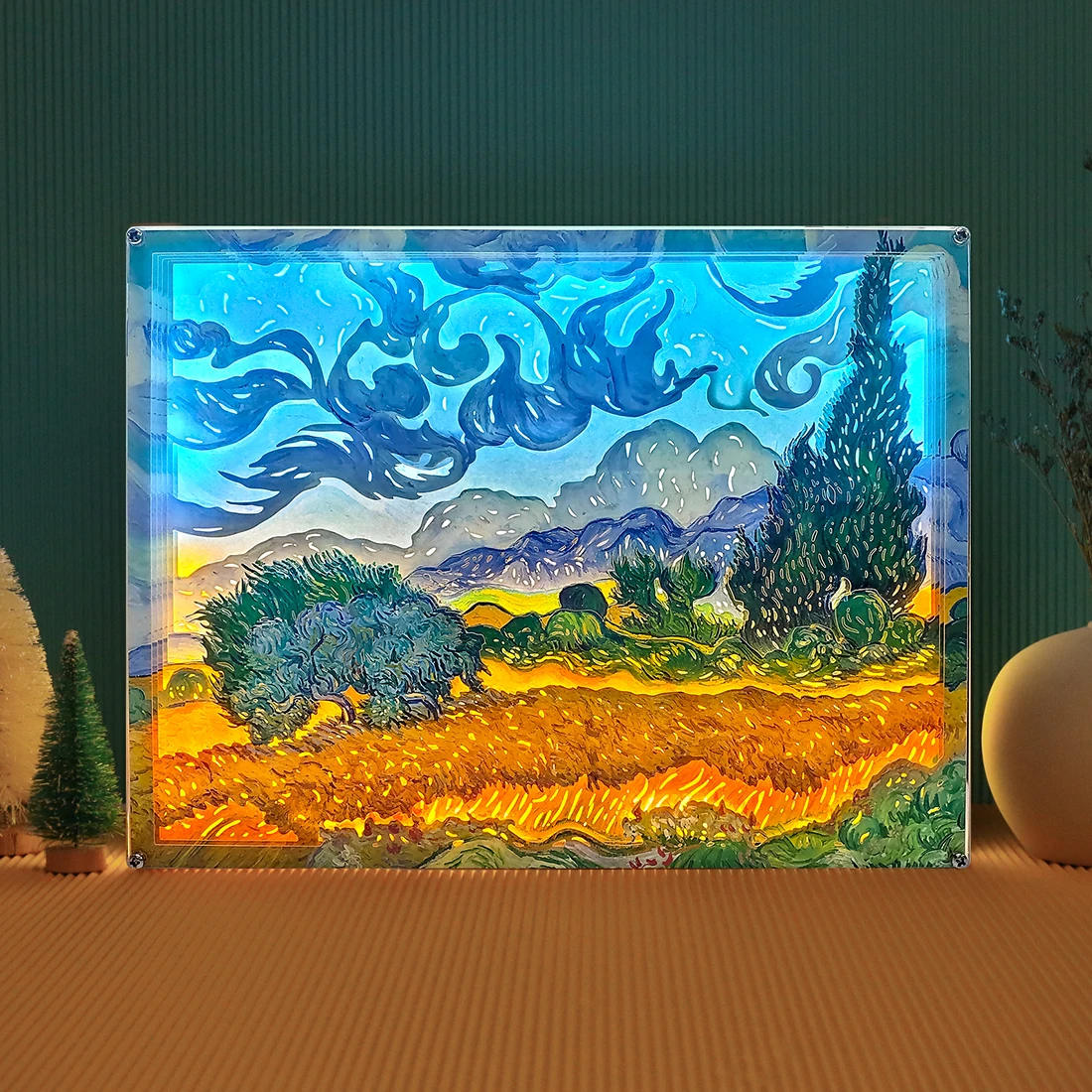 3D Light Shadow Box Van Gogh Wheat Field Paintings For Living Room Table  Lamp Custom Poster Picture Frame Nordic Home Decor - AliExpress, image size:1100x1100