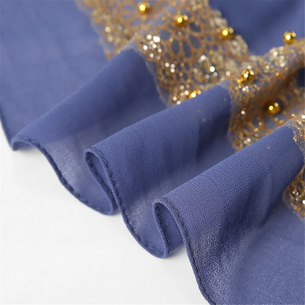 Spitze Chiffon Hijab Schal für Frauen islamisches Kopftuch weibliche muslimische Kopf wickel Schals – Detail 8