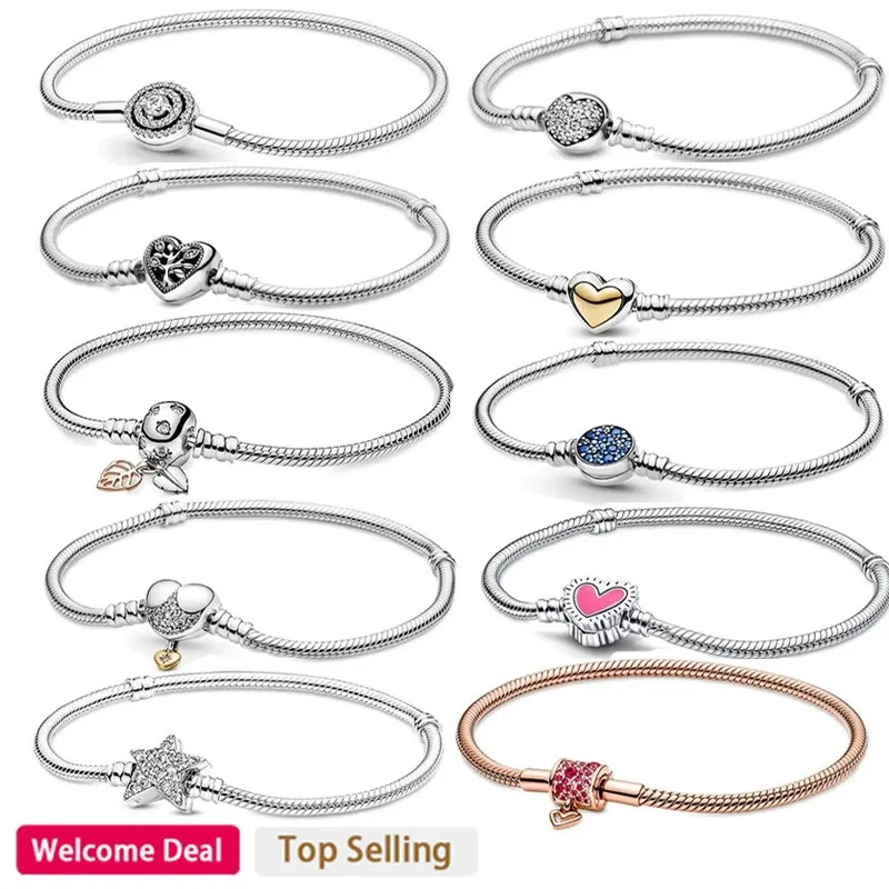 925 Sterling Silver Gold Dome Peach Heart Chain Buckle Snake Bone Chain Bracelet Suitable for Original Charm DIY Jewelry body jewelry 4pcs love heart sequined disc charm anklet set in gold size one size