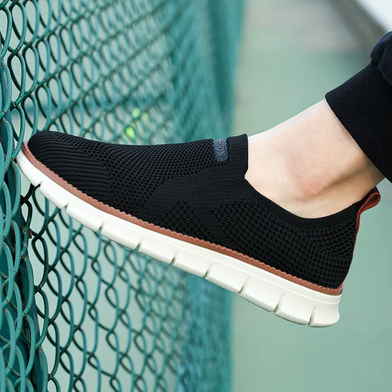 Summer Knit Men's Loafers Shoes Trend Breathable Slip-on White Sneakers Man Fashion Lightweight Casual Shoes For Men Big Size 48