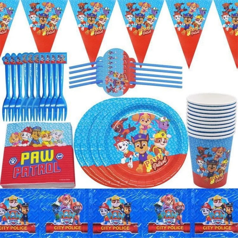 Paw Patrol Birthday Party Decoration Tableware Paw Patrol Theme Party Supplies Balloons Cup Plate Tablecloth Banner Background