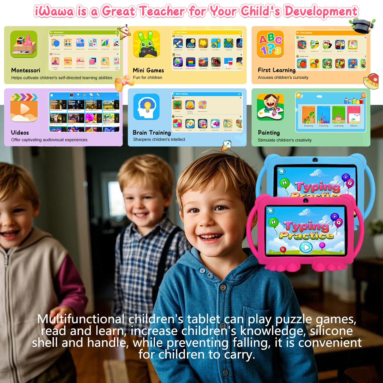 어린이 태블릿 7.0 인치 쿼드 코어 듀얼 카메라 안드로이드 학습 교육 게임 태블릿 어린이 선물