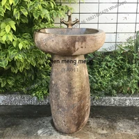 อ่างล้างหน้าหินธรรมชาติ อ่างล้างหน้ากลางแจ้งแบบติดตั้งในระเบียง อ่างล้างหน้าทรงเสาสำหรับลานบ้าน อ่างล้างหน้าโบราณสำหรับสระว่ายน้ำกลางแจ้ง 2