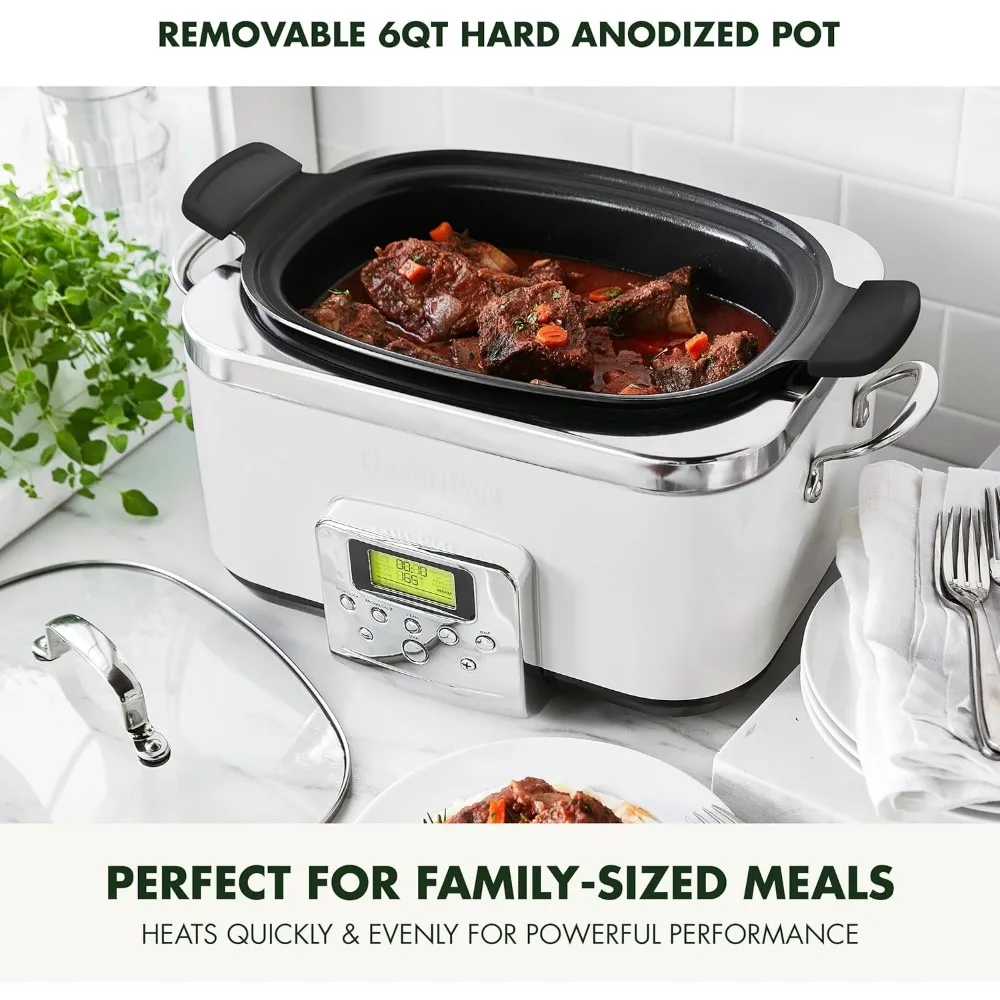 Elite 8-in -1 Programmable 6QT Electric Slow Cooker, Dishwasher Safe Lid & Removable Crock, PFAS-Free Healthy Ceramic Nonstick