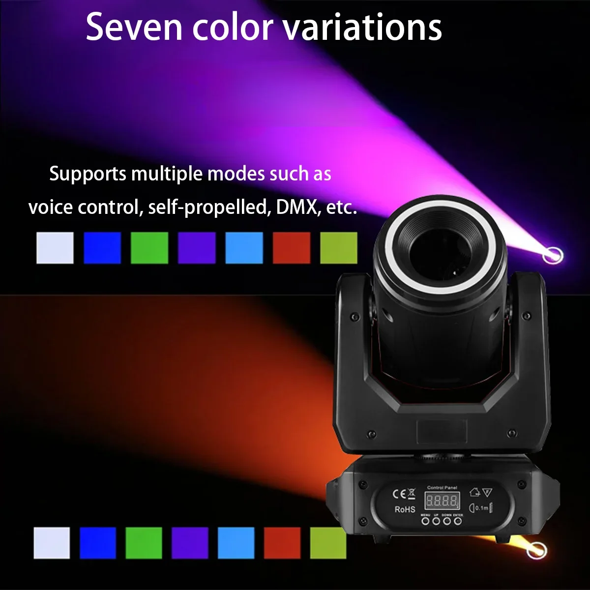150W LED Spot Moving Head Light, 7 Colors + White Light, with Rainbow Effect 3P