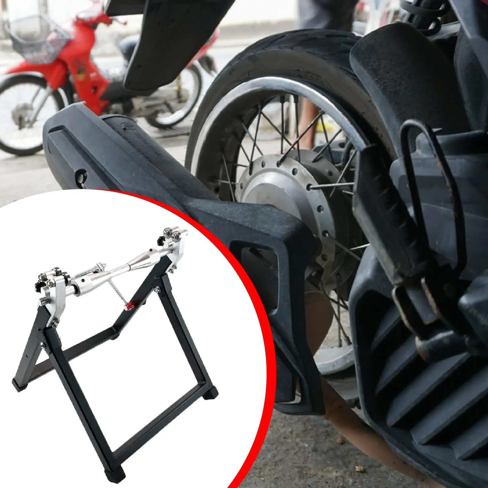 Foldable Metal Motorcycle Wheel Balancer Stand Tire Fitting Tool Kit for Accurate Wheel Alignment and Maintenance