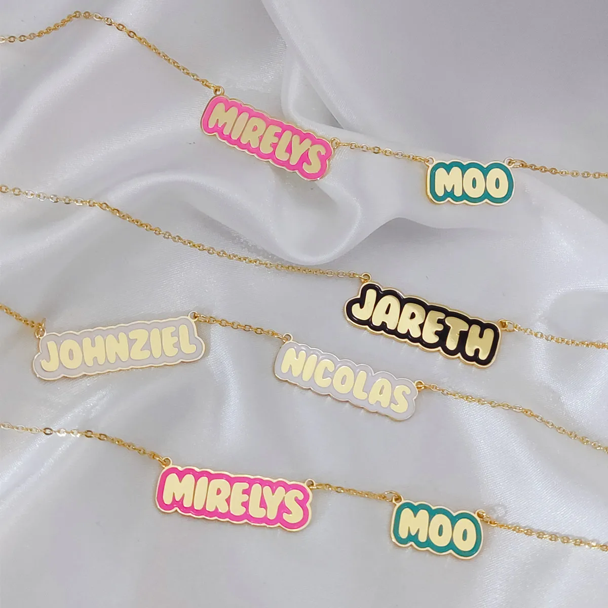 DUOYING Custom Double Name Necklace With Enamel Personalized 2 Name Pendant Choker Necklace Stainless Steel Jewelry For Women