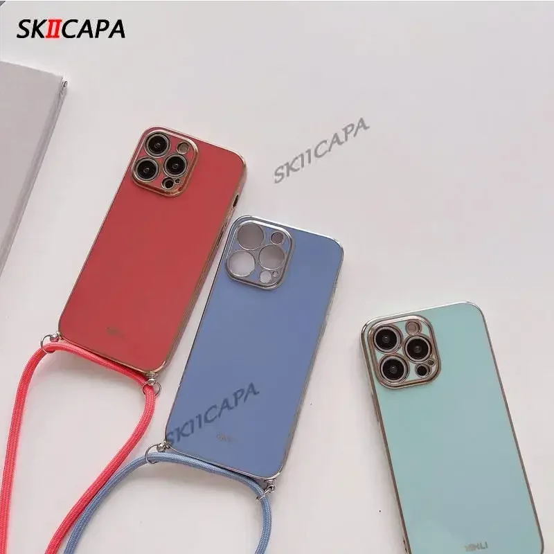 Electroplated Silicone Crossbody Necklace Lanyard Phone Case