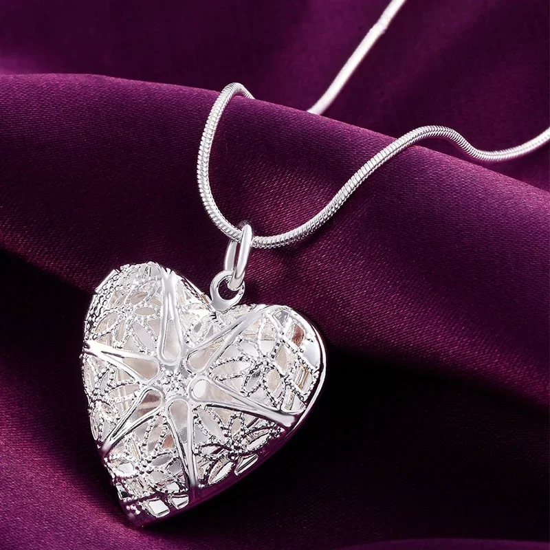 Pendant Necklace Silver Necklace Silver Pendant 925 Sterling Silver Heart Photo Frame Pendant Necklace 16-30 Inch Snake Chain For Woman Wedding Accessories