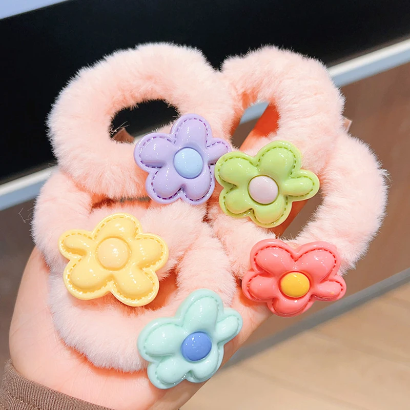 

Korean Cute Flower Plush Hair Rope Sweet Plush Hair Tie High Ponytail Holders For Girls Lovely Hair Accessories