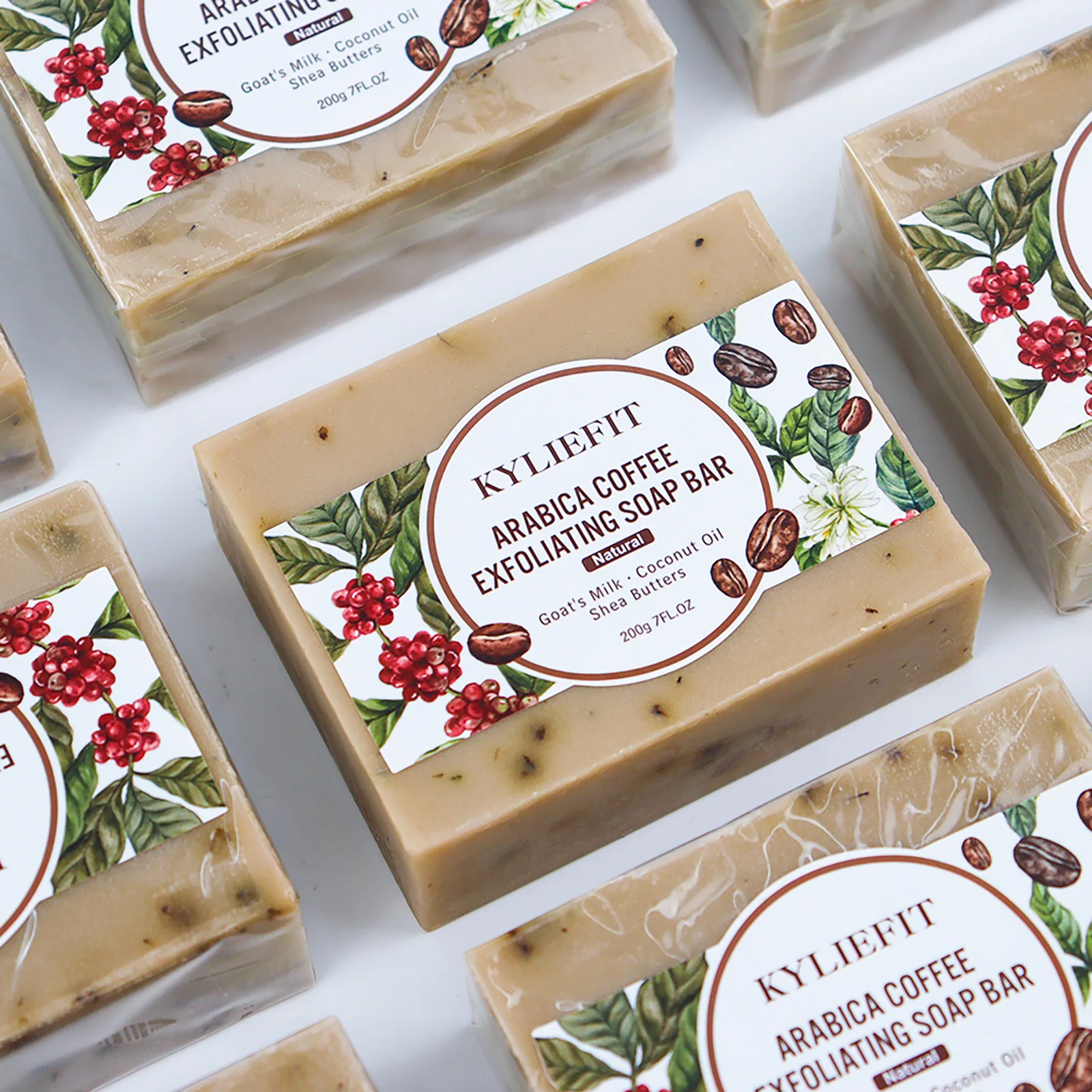 KYLIEFIT Arabica Coffee Exfoliating Soap, Whitening, Reduce Spots, Smooth Skin, With Coconut Oil, Shea Butter, for Face, Body