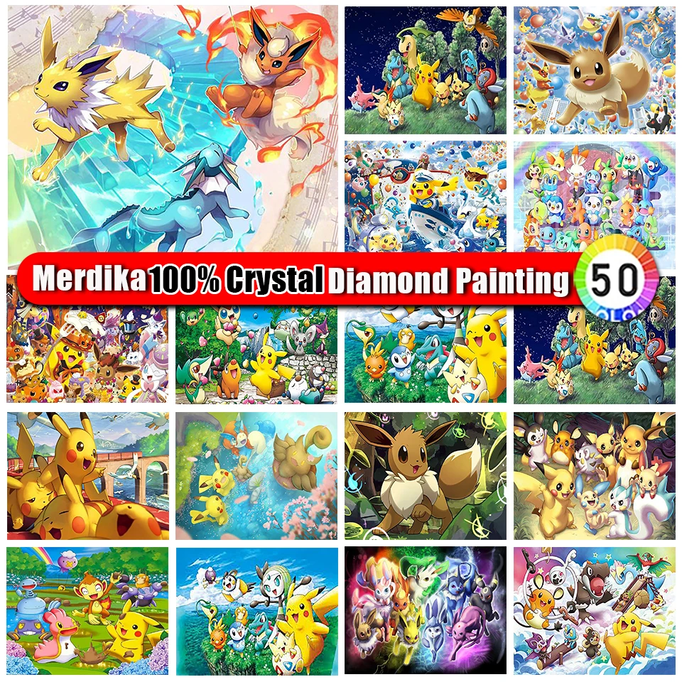 100% Crystal Diamond Painting Pok&eacute;mon 5D DIY Diamond Embroidery Cartoon Animal Cross Stitch Kit Mosaic Art Rhinestone Home Decor