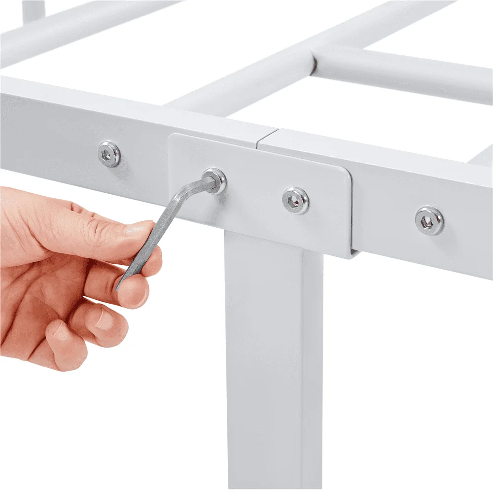 Metal Platform Bed with Arrow Design, Queen, White