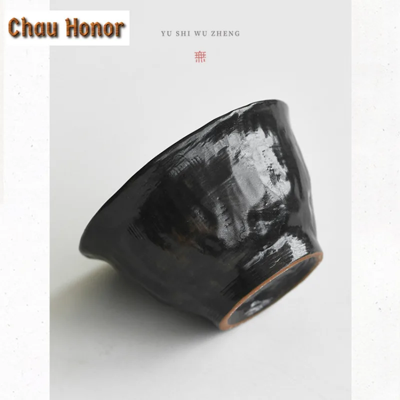 120ml Handmade Wabi-sabi Black Coarse Gaiwan Vintage Tea Tureen Tea Bowl with Lid Kit Tea Making Cover Bowl Drinkware Ornaments