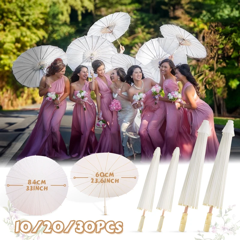 60/84cm Paper Parasol White Chinese Oil Paper Umbrellas Photography Props for Kids DIY Baby Shower Party Bridal Wedding Rustic paper umbrella