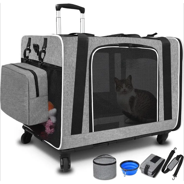 Pet Carrier with Wheels & Bowl 1