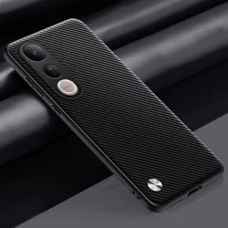 Leather Camera Protective Case - Hard Shell Cover for VIVO V50 5G (Carbon fiber)