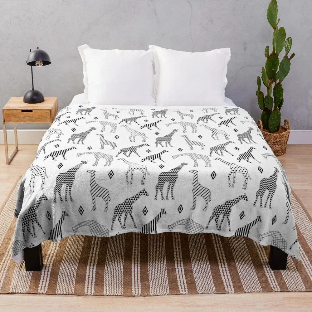

Geometric Giraffes Throw Blanket Tourist Moving Retros Cute Plaid Blankets